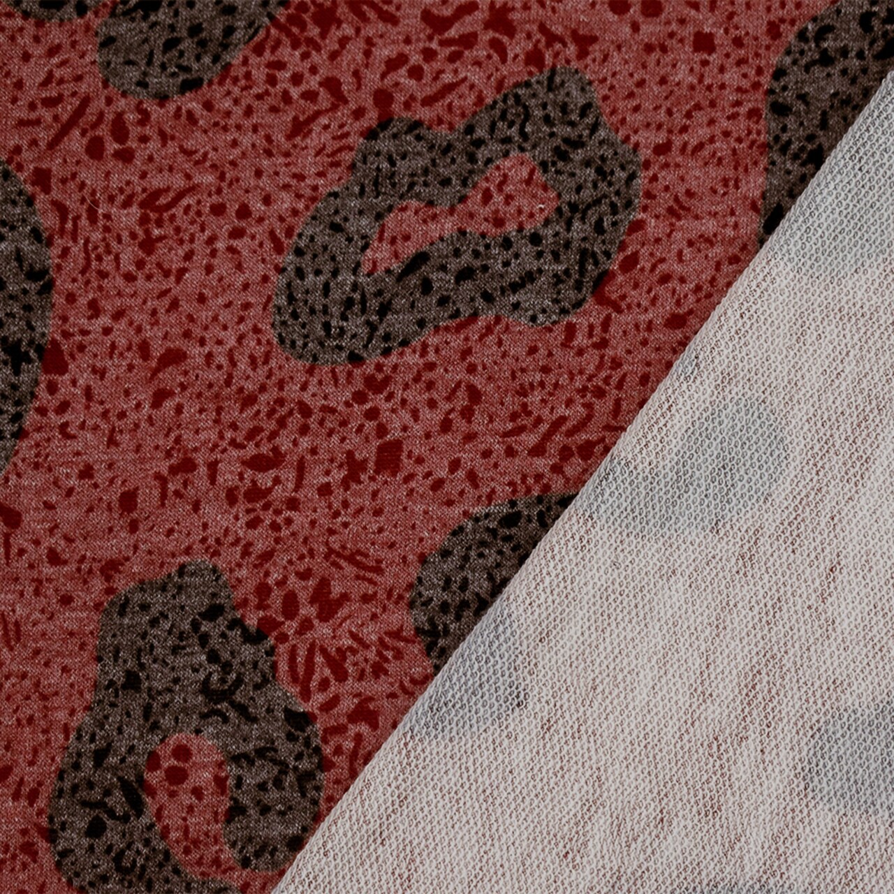 Red-Black-Multi Poly-Rayon Stretch Leopard Print Baby French Terry Knit By the Yard